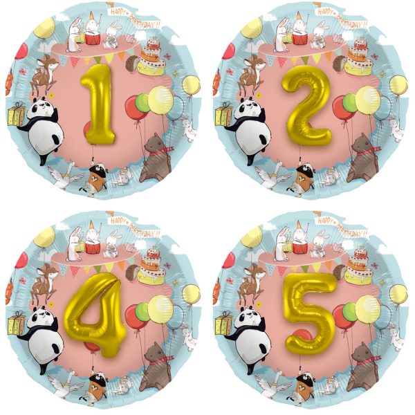 Folienballon 3D Tiere Zahlen 1-5 - 56 cm