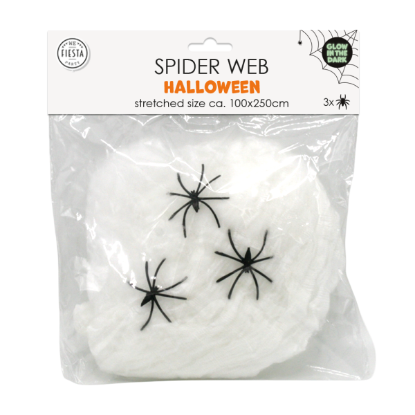 Spinnennetz, glow in the dark , mit 3 Spinnen
