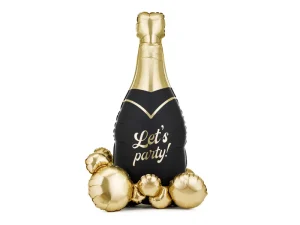 Stehender Folienballon Flasche mit Blasen, 79x114 cm, schwarz-gold
