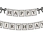 Banner Happy Birthday Schleifen, 100 cm, creme-schwarz