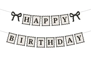 big_GRL133_01_S Banner Happy Birthday Schleifen, 100 cm, creme-schwarz