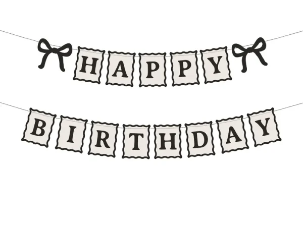 Banner Happy Birthday Schleifen, 100 cm, creme-schwarz