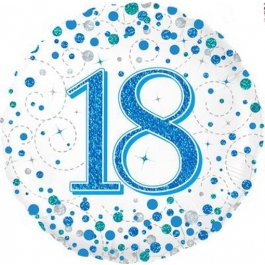 21 Folienballon 18 - Weiß/Blau Holographic