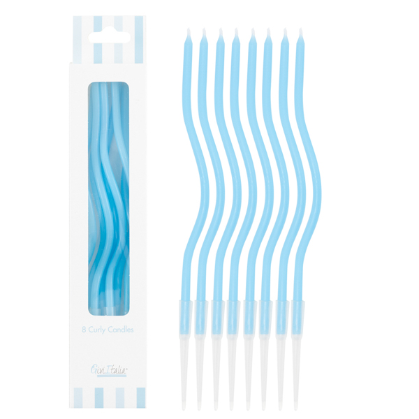 8 Curly Kerzen hellblau