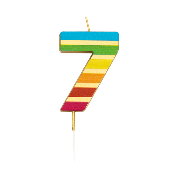 Zahlenkerze 7 gold/ bunt gestreift