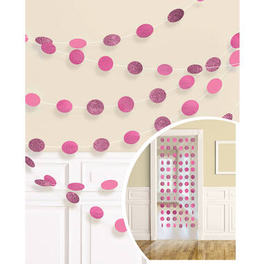 672424-103 6 Deko-Hänger Glitzer dunkelrosa Folie 213 cm