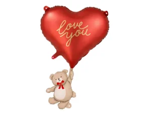 Folienballon Herz mit Teddybär, 49x73 cm, rot