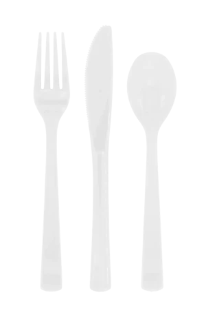 k Weißes Besteck, wiederverwendbar, 18-teilig